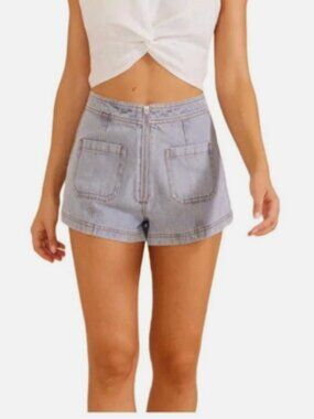 MINKPINK Women’s Medium Shayna LIGHT WASH COTTON DENIM Jean PANEL SHORTS